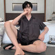 
LangSha ice silk pajamas men's summer short-sleeved thin imitation silk home clothing men's middle-aged and young summer silk suit LQY6628 3XL 175-185CM/170-190Jin[Jin equals 0.5 kg]