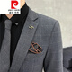 Pierre Cardin suit men's plaid three-piece suit British slim business professional formal casual small suit wedding dress knitted gray (jacket + pants) S