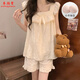 Xiangyaxin mit Brustpads Pyjamas für Frauen im Sommertag Student Hosentort Shorts süß und niedlich farbige Mädchen Dünne Heimkleidung Set 9906 Schwarzer Plaid L 95-115jin [Jin ist 0,5 kg]