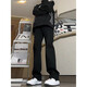 
7 high-quality black side zipper jeans men's summer tall American high street vibe pants casual workwear micro-flare pants DFFS-724 black M