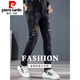 Pier Cardin printed versatile embroidered jeans men's pattern personalized hot diamond trendy embroidery fashion brand Korean slim pants A689 black 29