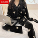 GIOIO Sanrio Jade Gui Dog Plus Fleece Thickened Coral Velvet Pajamas Women's Fall and Winter New Flannel Home Clothing Set zd-761#Katie Cat with Eyebrow M