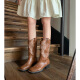 Fan Xiaoru Retro Western Cowboy-Stiefel Frauen er sui selbe bestickte Martin-Stiefel 2025 NEUE MIDE-TUBE Kurzstiefel Reisen Ritterstiefel Dunkelbraun 36 36