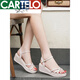 CARTELO leather heel sandals for women 2025 summer new casual thick-soled waterproof Taichung heeled mother shoes apricot color 37