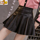 Sorrynam Small Leather Skirt Pleated Skirt High Waist A-Line Skirt Women's Autumn and Winter New Slim Puff Umbrella Skirt Leather Short Skirt Black M