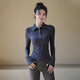 LULU CENTURY Autumn and Winter New Lapel Breasted Yoga Wear Women's Sports Top Slim Fit Long Sleeve Pilates Training Fitness Wear Dark Gray S