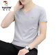 Woodpecker (TUCANO) Odell Cotton Summer V-neck Short-sleeved T-shirt Men's Trendy Base Shirt Half-sleeved Slim Body Shirt Pure Cotton Casual Clothes Q691 Blue Gray XL [Suggested 125-140Jin [Jin equals 0.5 kg]]