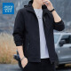 真维斯（Jeanswest）休闲夹克男春秋季新款2025冲锋衣时尚连帽夹克简约百搭外套男 6628黑色【春秋季】 M