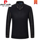 Pierre cardin autumn and winter new warm fake two-piece knitted shirt men's long-sleeved plus velvet thickened pullover casual and fashionable men's shirt 6628 XXL