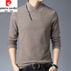 Pierre Cardin pure cotton anti-wrinkle long-sleeved T-shirt men's spring and autumn new half turtleneck sweatshirt solid color slim trend bottoming shirt HL-19819 black 180/XXL
