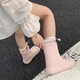 Thin strips (XIXITIAO) Wear waterproof drawstrings on rainy days outside for women's four-season universal eva parent-child fashion rain boots water shoes meat pink single layer [creative splicing] 36-37