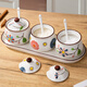 Huangsi ceramic seasoning jar combination household seasoning box kitchen storage seasoning utensils salt jar sugar jar chili jar seasoning jar ceramic seasoning jar with spoon (without tray)