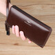 
British Paul genuine leather wallet men's long zipper wallet high-end men's card bag multi-function handbag birthday gift for men to give to boyfriend brown - counter gift box - removable wrist strap