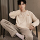 Nanjiren Men's Pajamas Men's Autumn and Winter Plus Velvet Flannel Pullover Can Be Weared Outside Home Clothes Set Embroidered Rice XL