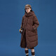 Ai Lai mid-length down jacket women's casual hooded Korean style duck down over-the-knee winter coat honey tea brown 155