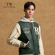 Teenie Weenie Bear Men's Fashion Comfortable Simple Style Casual Letter Contrast Color Leather Jacket Men's Winter Hunter Green M 170