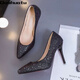 Daohuatu size 35-45 large size high-heeled shoes 44 sequin single shoes reverse channeling men's transvestite shoes 43 stiletto heel big-foot women's shoes 42 105 suede black 10 cm 45