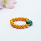 Qichangtang Beeswax Ring Chicken Oil Yellow Old Material Honey Full Wax Amber Malachite Finger Ring for Girlfriend Birthday Gift for Wife Beeswax Ball Bead Malachite Elastic Finger Ring About 4mm