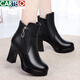 Cartelo Winter Winter Genuine Leather Wool Boots Women's Toats High Heels Plus Velvet Short Short Algody Shoes Boots de tacón grueso y otoño Single Product 12611 Negro (tacones altos 8 cm + Single Brie) 34