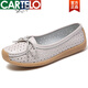 CARTELO 2025 new product spring and summer genuine leather shallow mouth flat bottom flat heel small white shoes women's hollow bean shoes mother's shoes non-slip rest 688 black punching 41
