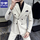 ROMON spring and autumn off-white double-breasted suit for men, slim, handsome, casual, small suit jacket style, white (jacket + pants) M