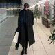 潮西登风衣男中长款春秋装新款双排扣长款过膝外套潮流宽松大码大衣男 黑色 L