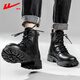 Chaussures masculines Huili Martin Boots Men's British Trendy Chaussures hiver plus Velvet rétro Motorcycle haut toit Bottes pour hommes Travail Bottes en cuir Chaussures en coton noir 43
