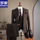 Luo Meng 2025 Spring and Autumn Suit Men's High-end Double-breasted Striped Suit Men's Suit Casual Groom Wedding Dress Brown (suit + trousers) 52/XL (125-135Jin Jin equals 0.5kg)