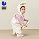Mini Bala for boys and girls in autumn and winter new cute belly-protecting baby plus velvet overalls pants milk white 10504 90 cm