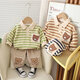 Disney's new children's suit boy's sweatshirt baby clothes spring and autumn handsome fashionable baby spring two-piece set casual children's clothing blue lapel striped bear set 90