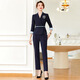 Luo Meng Professional Suit Formal Wear Women's Sales Department Work Clothes Interview Suit Hotel Front Desk Workwear Stewardess Uniform Summer Blue Collar Long Sleeve Navy Suit + Pants L