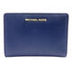MICHAEL KORS luxury fashion brand women's wallet blue embossed leather short MK metal logo 32T8GF6D6T-436 pic os