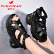 Fugui Bird Sponge Cake Thick-soled Sandals for Women in Summer New Casual Daddy Shoes Real Cowhide Retro Soft Sole Roman Fish Mouth Shoes Women Black 36