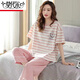 
Modal pure cotton pajamas for women in summer short-sleeved cropped pants set loose spring and summer can wear home clothes outside. Short-sleeved cropped pants 681 L Recommended 98-115Jin [Jin equals 0.5 kg]