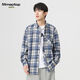 MMOPTOP日系复古长袖格子衬衫男士秋冬季潮流宽松休闲衬衣2209深蓝XL