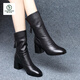 Woodpecker women's shoes women's genuine leather Martin boots women's 2025 new autumn and winter short boots women's boots plus fleece snow boots women's black (add fleece to keep warm) 35