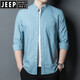 Jeep spirit stand-up collier denim shirt masculin à manches longues à manche à manches longues mince cou rond coule et automne haut de gamme de glace bleue chemise décontractée 11162 blanc 165