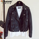 Veste en cuir de pic pour femmes 2025 printemps et automne, nouvelle veste en cuir de moto coréenne, veste en cuir grave mince avec grande taille mit petite veste noire m (95-105jin [Jin est égal à 0,5 kg]))