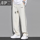 JEEP's new autumn and winter straight-leg casual sweatpants men's loose and drapey velvet striped sports wide-leg long trousers plus velvet dark black thickened 2XL