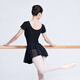 Aiwugo adult dance clothing, women's professional practice ballet clothing, female chiffon one-piece skirt, teacher skirt, gymnastics basic training uniform, black-short-sleeved style (chiffon skirt) M