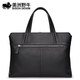 
American Bison briefcase men's business bag genuine leather men's handbag men's head layer cowhide computer bag casual bag gift black horizontal style 14 inches