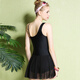 Barbie swimsuit women's conservative small breasts gathered sexy one-piece dress swimsuit covering belly and making it look slim and flat corner Korean hot spring swimsuit black L