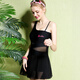 Barbie swimsuit women's conservative small breasts gathered sexy one-piece dress swimsuit covering belly and making it look slim and flat corner Korean hot spring swimsuit black L