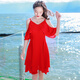 XIZI schöne Stimmung Sommer Frauen Red Suspender Kurzrock Kurzarm Chiffon Kleid Bohemian Beach Rock Meer Urlaubsrock Bild Farbe AQ17A679 S