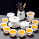 Jingcizhai hand-painted kung fu tea set household mutton-fat jade white porcelain covered bowl teapot tea cup light luxury high-end new style hand-painted ink lotus covered bowl Xishi teapot 12 heads