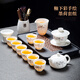 Jingcizhai hand-painted kung fu tea set household mutton-fat jade white porcelain covered bowl teapot tea cup light luxury high-end new style hand-painted ink lotus covered bowl Xishi teapot 12 heads