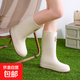 Bottes de pluie à la mode pour femmes, chaussures imperméables antidérapantes mi-mollet avec velours, bottes de pluie chaudes pour le travail de cuisine, chaussures en caoutchouc quatre saisons, surchaussures, bottes d'eau, blanches, sans velours 37