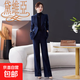 Davia high-end suit suit women's professional wear formal autumn and winter new fashion temperament goddess style work clothes navy blue suit + wide leg pants XL recommended 115-125 Jin Jin equals 0.5 kg