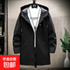 Mid-length windbreaker men's new autumn coat Korean style trendy handsome coat casual hooded top jacket for men 599 mid-length black L
