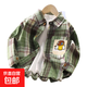 Korean style trendy boys' V-neck boys' long-sleeved casual plaid shirt tops Korean style spring and autumn cardigan p283 plaid shirt - white and green plaid size 110 recommended height 100-cm